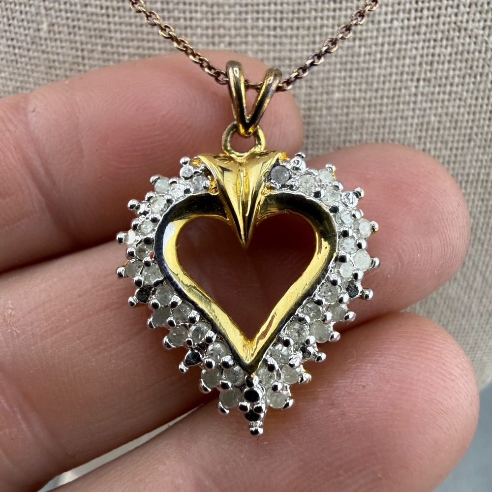 Vintage Robert Seeman Heart Necklace Gold Rhinestone Signed 18"
